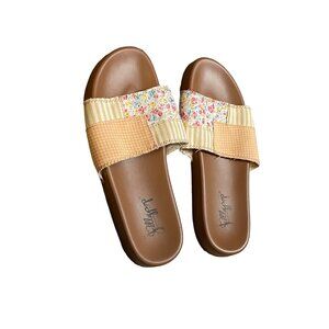 Jelly Pop Size 8 Womens Orange Plaid & Floral Design Slip-On Sandals #N-5-10-0